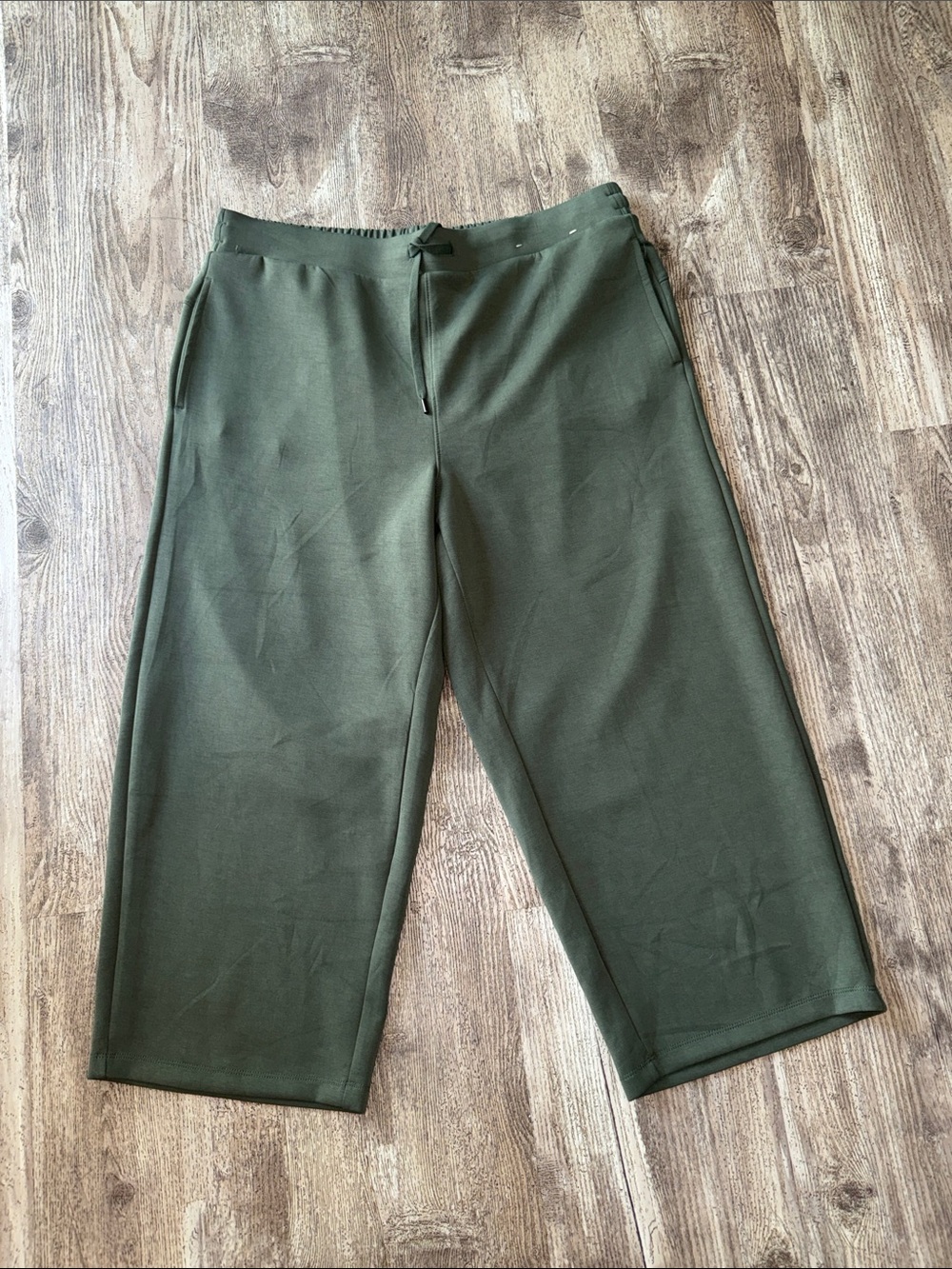 Women's Olive Green Wide-Leg Track Pants with Drawstring